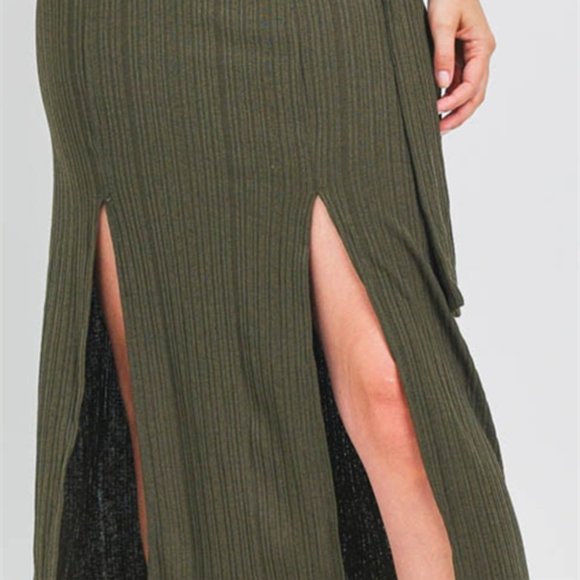 Olive Belted ribbed Dress - Picture 3 of 14